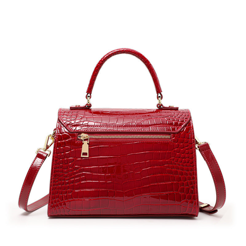 Genuine Leather Glossy Crocodile-Embossed Handbag for Women, 2026 New Lock Buckle Large Capacity Shoulder Crossbody Purse, Trendy Bag for Ladies