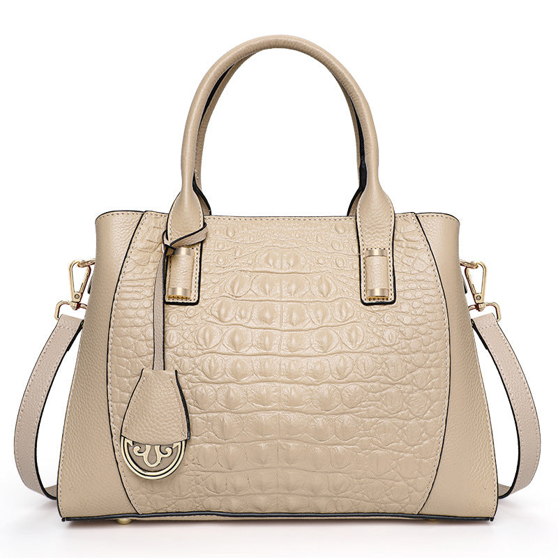 Genuine Top Layer Cowhide Crocodile-Embossed Handbag for Women, Fashionable Commute Top Handle Crossbody Purse, Large Capacity Bag for Ladies