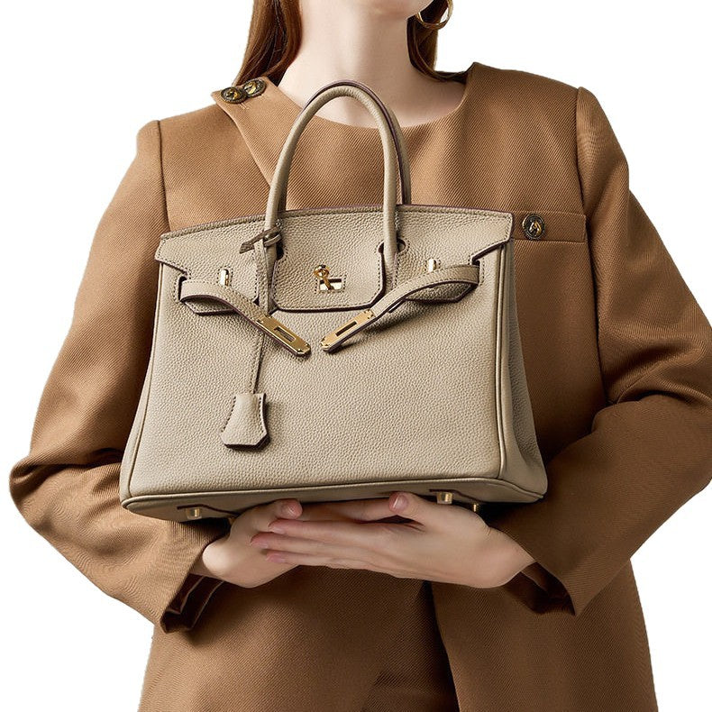 Premium Top-Layer Cowhide Leather with Pebbled Texture, Birkin-Inspired Tote Bag for Women, Spacious Large Capacity Top-Handle Shoulder Crossbody Handbag with Luxurious Feel