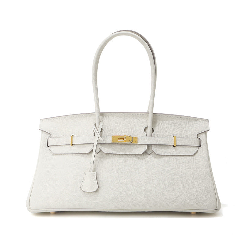 Chic 40cm Horizontal Birkin-Inspired Tote Bag for Women, Premium Top-Layer Cowhide Leather Crossbody Top-Handle Handbag with Spacious Large Capacity, Ideal Commuter Shoulder Bag