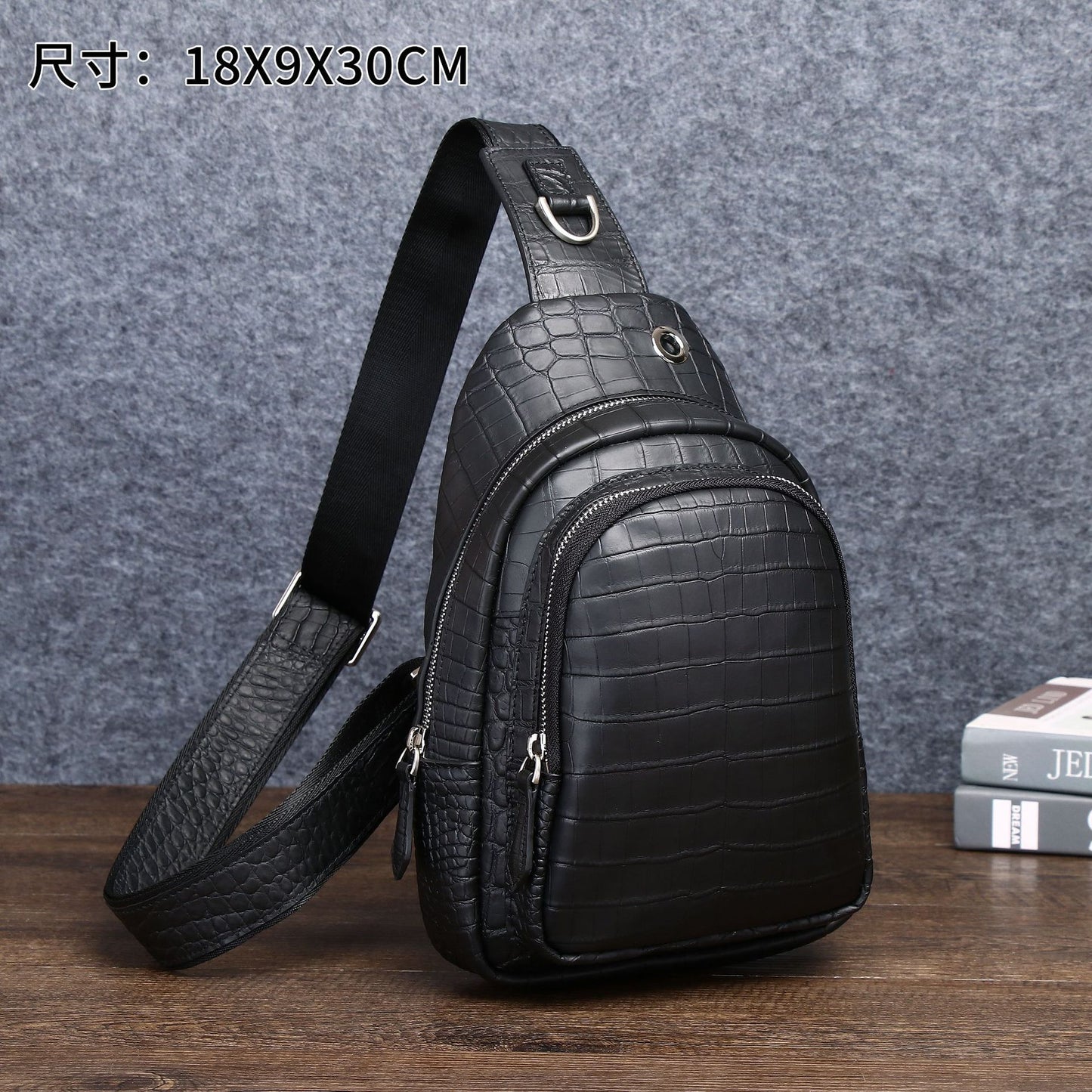 New Arrival Matte Croc-Effect Chest Bag for Men, A Stylish Outdoor Crossbody Front Pack with Classic Trendy Design