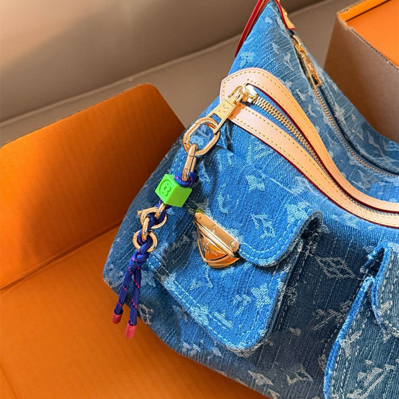 Denim Manhattan Travel Tote Bag for Women Large Capacity Shoulder Messenger Underarm Handbag, Baggy Style Purse with Casual Denim Design