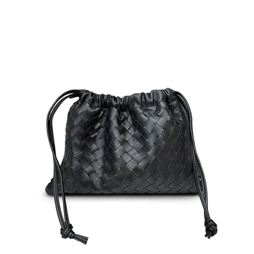 First layer cowhide leather woven bag, clutch bag, drawstring lucky bag, large capacity underarm shoulder bag, bag for women