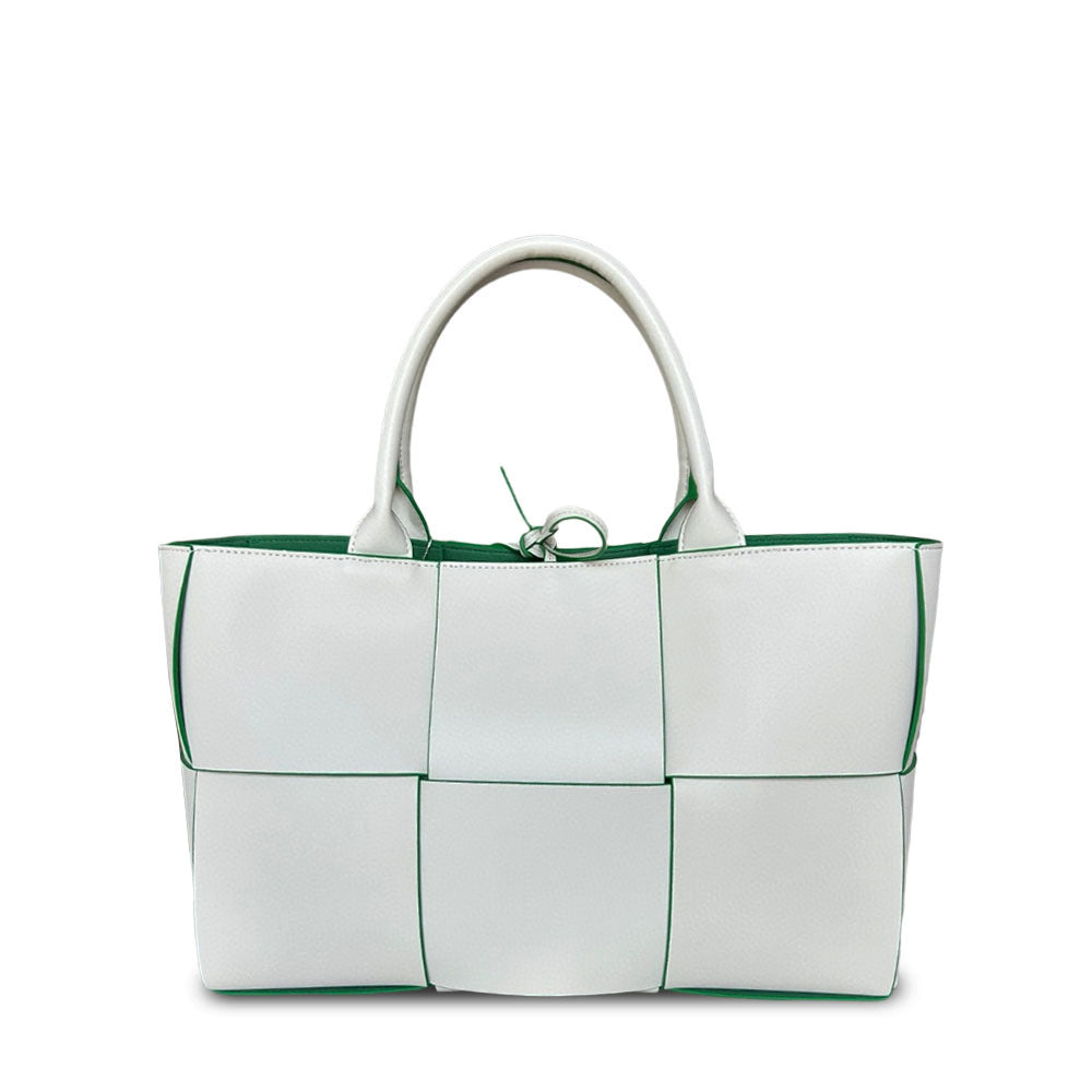 Extra-Large Genuine Leather Woven Tote, Trendy Six-Grid Underarm Bag, Commuter Shoulder & Crossbody Bag for Women