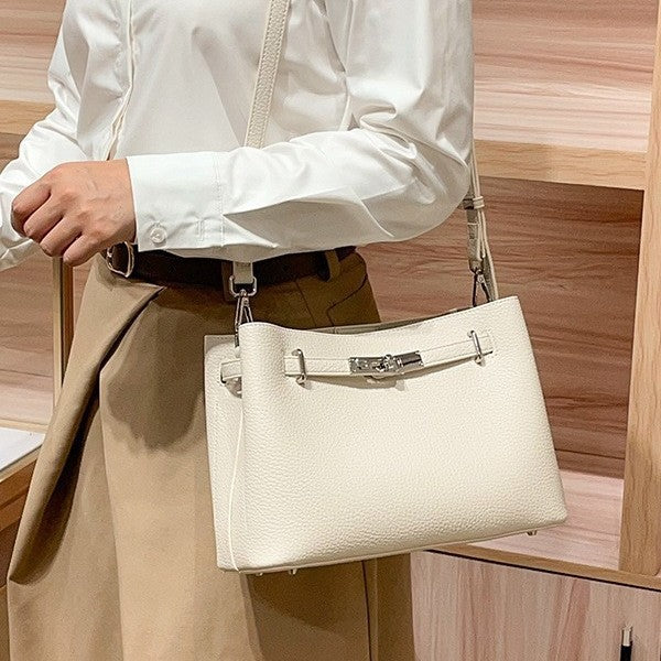 Genuine Leather Kelly-Style Bag for Women, New Early Spring Fashionable Shoulder Crossbody Top Handle Purse, Versatile Trendy Commute Handbag, Light Luxury for Ladies