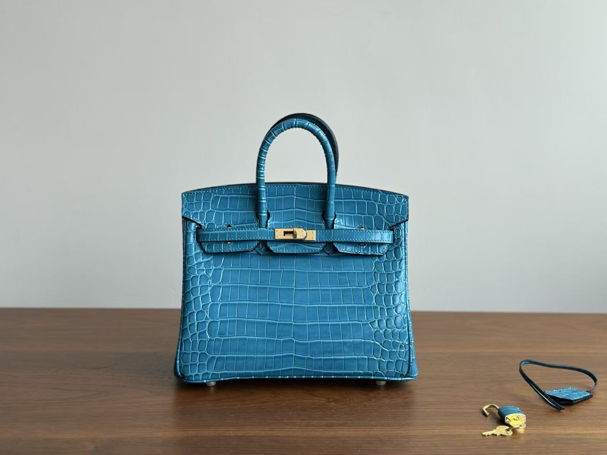 Genuine Leather Tote Bag for Women, Hermès-Inspired Birkin-Style Handbag with Crocodile-Embossed Finish, Top-Grain Cowhide Leather, Hand-Stitched Craftsmanship, Available in 25cm and 30cm, Luxury Everyday Carry Purse