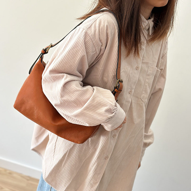 Genuine Vegetable-Tanned Top Layer Cowhide Bag for Women, New Spring Shoulder Crossbody Underarm Purse, Minimalist Chic Commute Handbag for Ladies