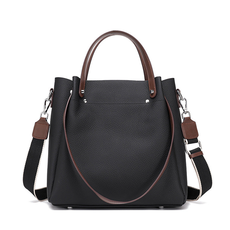 Top Layer Cowhide Color-Block Tote Bag for Women Soft Leather Large Capacity Commuter Shoulder Handbag, Fashion Versatile Purse with Premium Finish