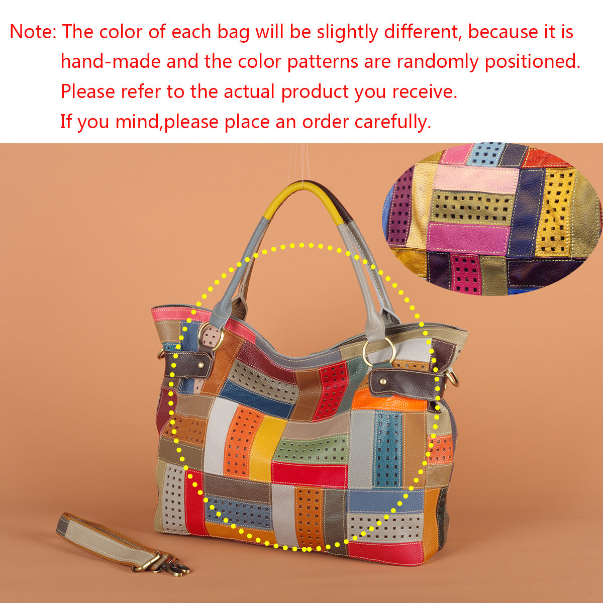 Colorful Stripe Geometric Bag in Genuine Cowhide, Random Color Block Large Capacity Shoulder Crossbody Tote, Stylish Handbag for Women