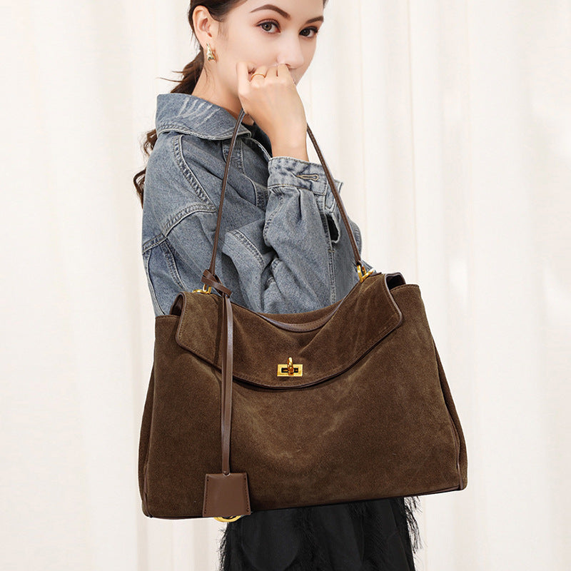 Rodeo Kelly Style Matte Cowhide Tote Bag, Large Capacity Shoulder Top Handle Underarm Purse, Stylish Handbag for Women