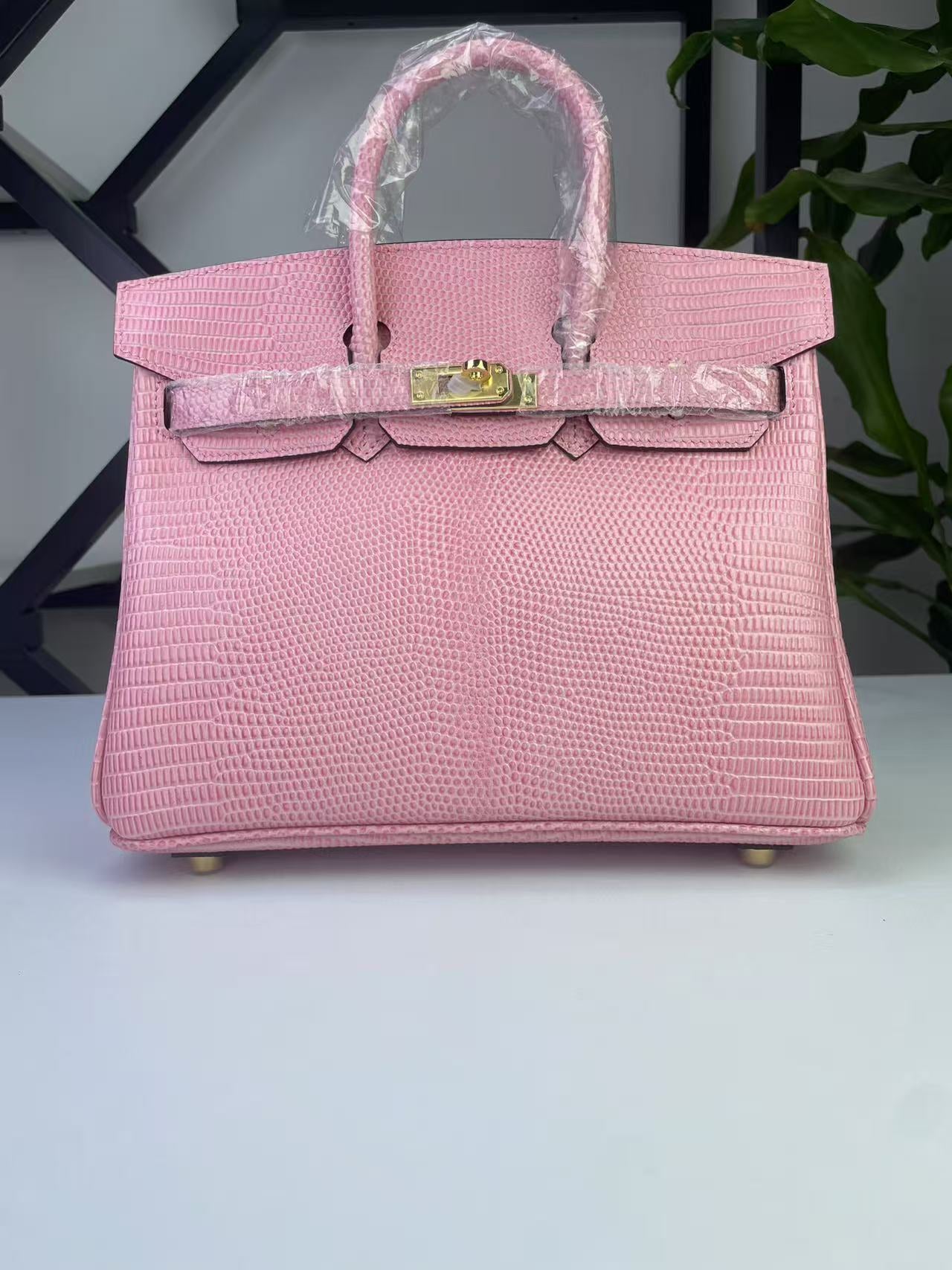 Genuine Top Layer Cowhide Lizard-Embossed Birkin-Style 25cm Bag for Women, Top Handle Crossbody Purse, Light Luxury Casual Handbag for Ladies