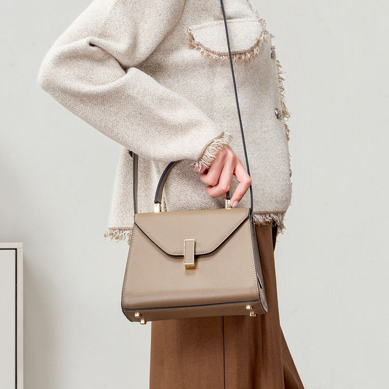 New Kelly-Style Niche Designer Bag in Genuine Leather, Large Capacity Shoulder Crossbody Top Handle Purse, Premium Fashionable Handbag for Women