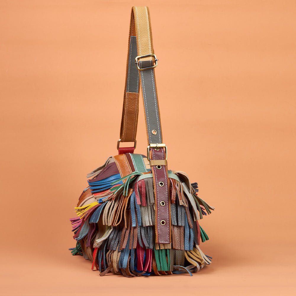 Genuine Top Layer Cowhide Colorful Handmade Handbag for Women, New Arrival Fall Winter Crossbody Shoulder Purse, Unique Designer Leather Bag for Ladies