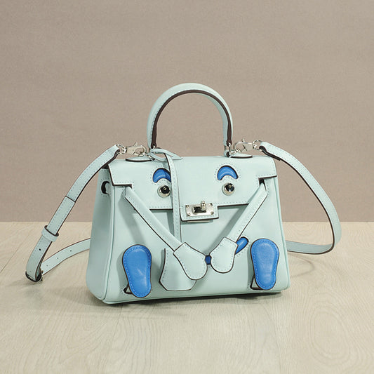 Genuine Top Layer Cowhide Smiley Face Bag for Women, Cute Mini Millennium Doll Crossbody Purse, Playful Kelly-Style Handbag with Premium Quality for Ladies