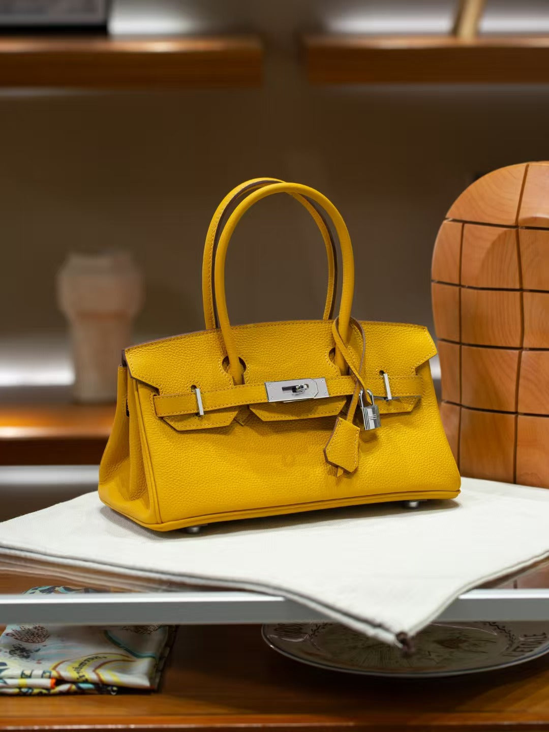 Genuine Togo Leather Birkin-Style Bag for Women, New Vintage Horizontal Top Handle Handbag, Premium Retro Purse for Ladies