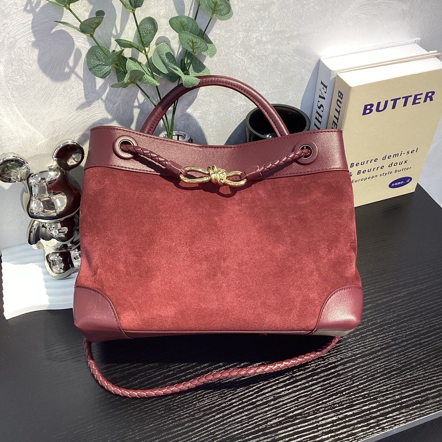 Suede Leather Woven Rope-Knot Handbag, Simple Elegant Shoulder & Crossbody Commuter Bag for Women