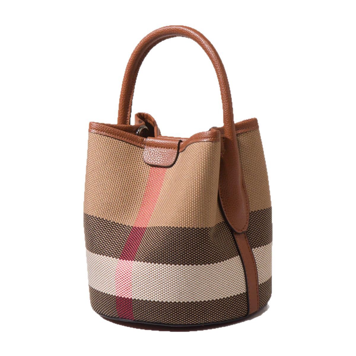 Genuine Leather Plaid Bucket Mother-Child Bag for Women, New Versatile Shoulder Crossbody Top Handle Purse, Fashionable Everyday Handbag for Ladies