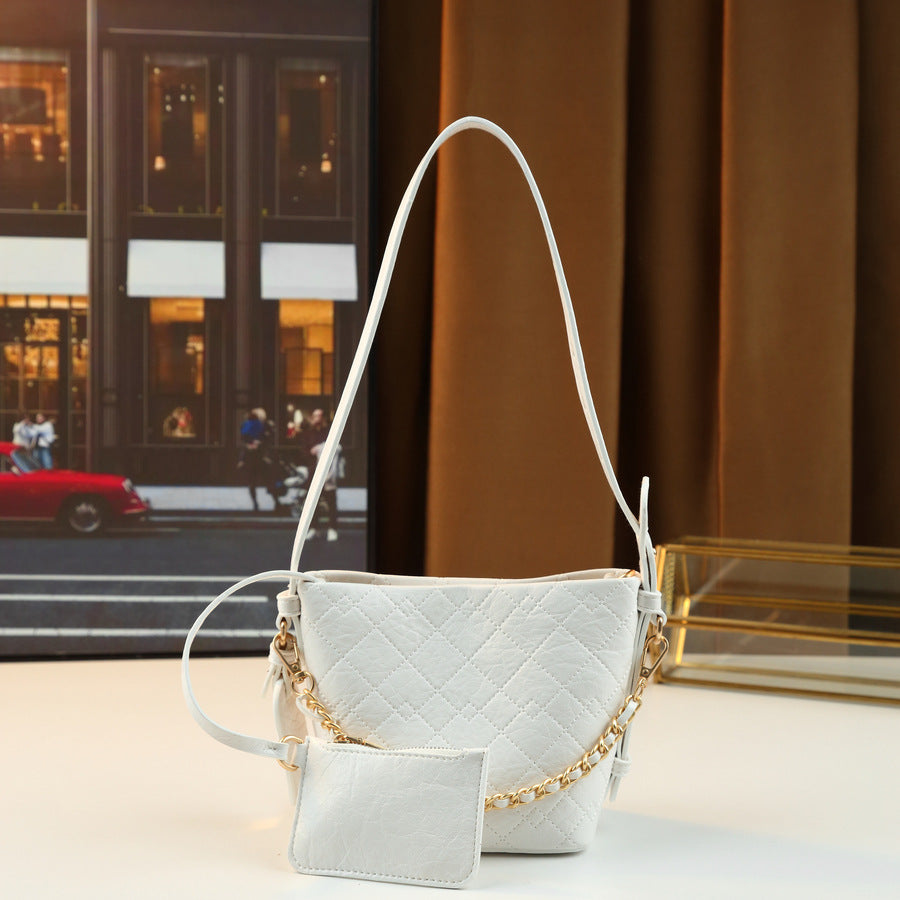 Quilted Chain Bucket Bag Set for Women Korean Style Shoulder Crossbody Handbag, Versatile Travel Purse with Detachable Sub-Bag