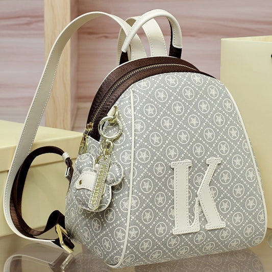Genuine Leather Light Luxury Printed Backpack for Women, New Minimalist Large Capacity Casual Travel Daypack, Trendy School Bag for Ladies