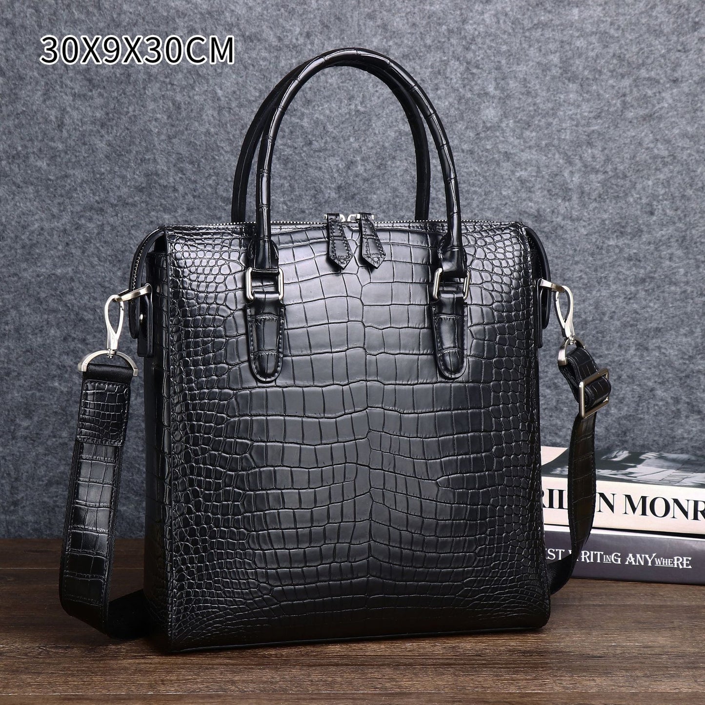 New Arrival Croc-Effect Business Briefcase for Men, A Laptop Shoulder Crossbody Top-Handle Bag with Professional Design, Perfect for Work & Travel