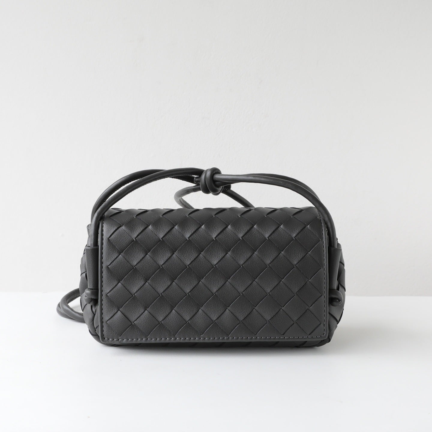 Cowhide Woven Flap Phone Bag for Women Mini Knot Shoulder Crossbody Handbag, Premium Niche Purse with Artisan Woven Texture