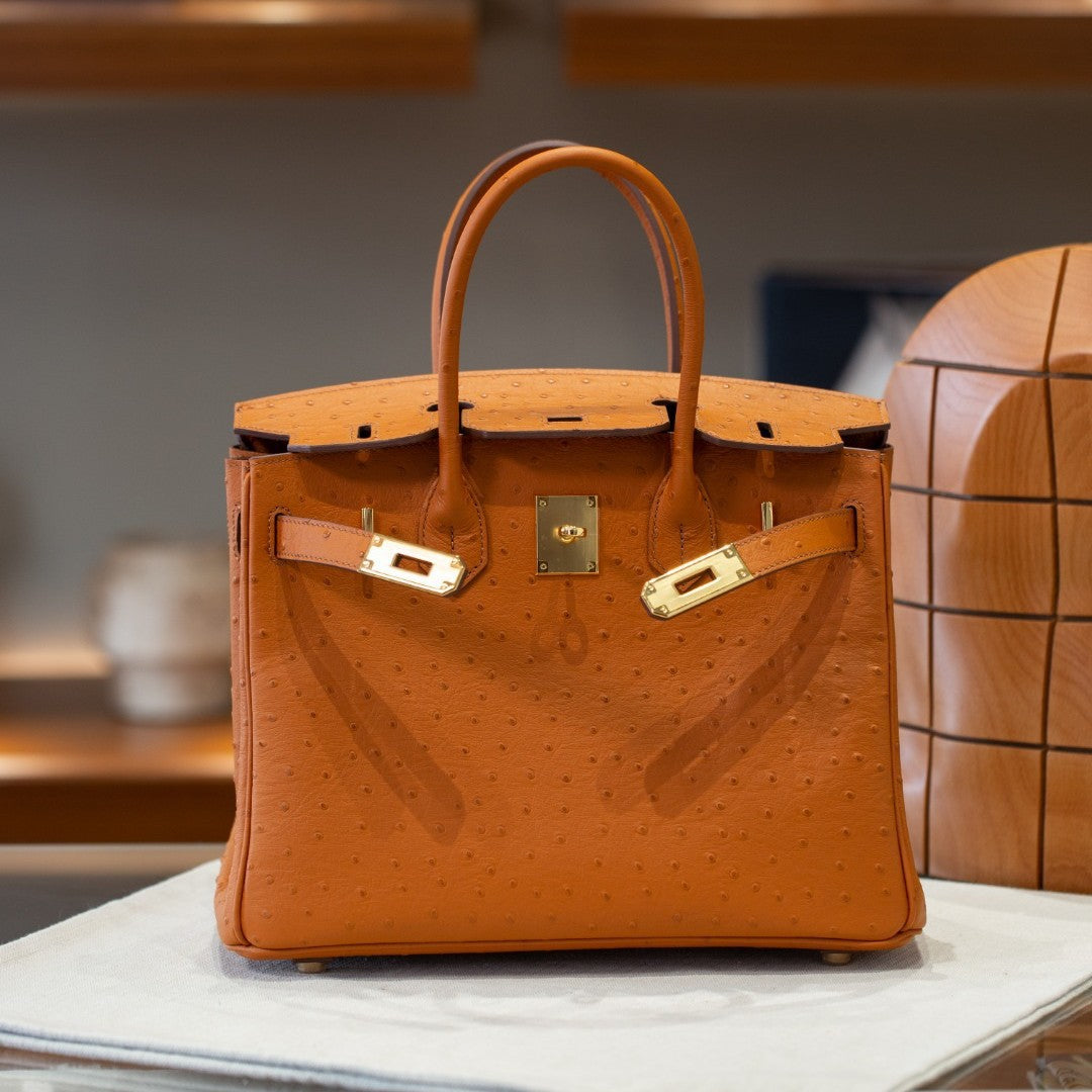 Top Layer Cowhide Ostrich-Embossed Birkin-Style Bag for Women, Large Capacity Business Casual Top Handle Handbag, Premium Leather Purse for Ladies