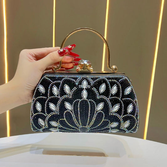 Women's Rhinestone-Embellished Evening Clutch, Light Luxury Crystal Top-Handle Crossbody Bag for Formal Dress, Sparkly Purse