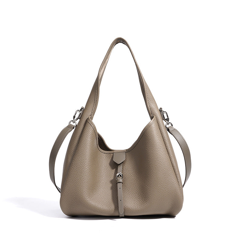 Genuine Leather Niche Designer Bucket Bag for Women, Minimalist Premium Shoulder Crossbody Purse, Casual Versatile Fashionable Everyday Handbag for Ladies