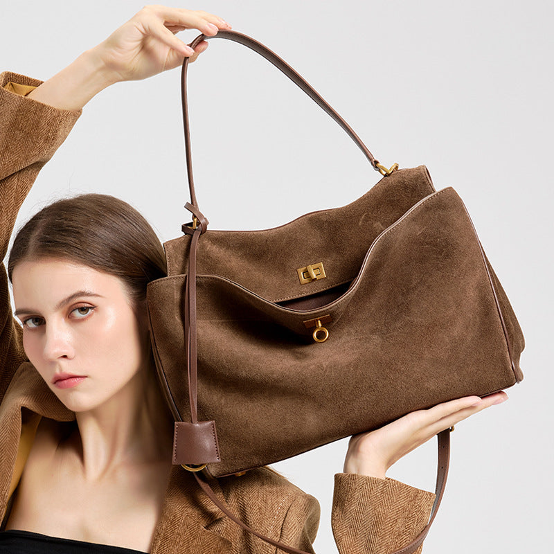 Suede Tote Bag for Women Large Capacity Vintage Shoulder Handbag, Elegant Stylish Purse with Soft Luxurious Texture