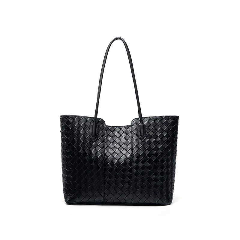 Underarm Commute Woven Tote in Genuine Leather, Large Capacity Shoulder Top Handle Purse, Premium Fashionable Bag for Women