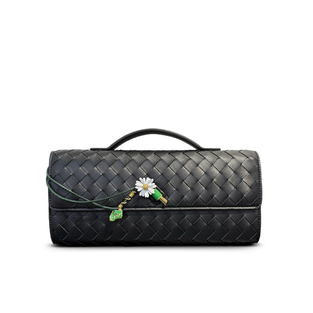 Woven Baguette Shoulder Bag, Niche High-End Daisy Clutch Evening Bag, Versatile Crossbody Fashion Bag for Women