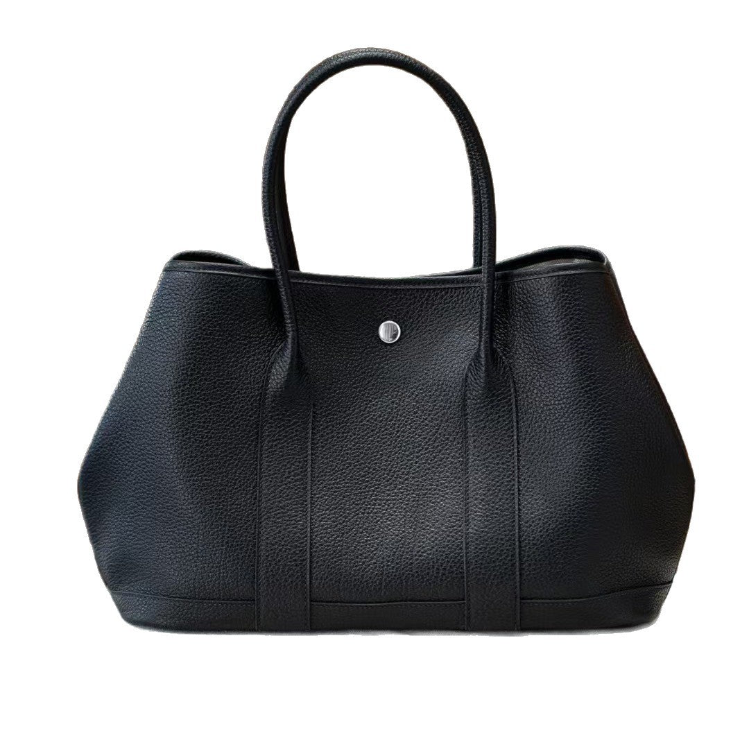 Genuine Togo Leather Garden Tote Bag for Women, New Spring Fashionable Small Top Handle Handbag, Hermès-Style Trendy Purse for Ladies