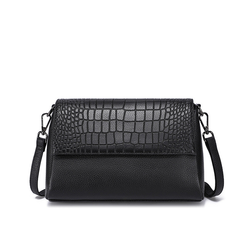 New Arrival Croc-Effect Genuine Leather Shoulder Bag for Women, A Stain-Resistant Durable Small Square Commuter Handbag with Premium Design