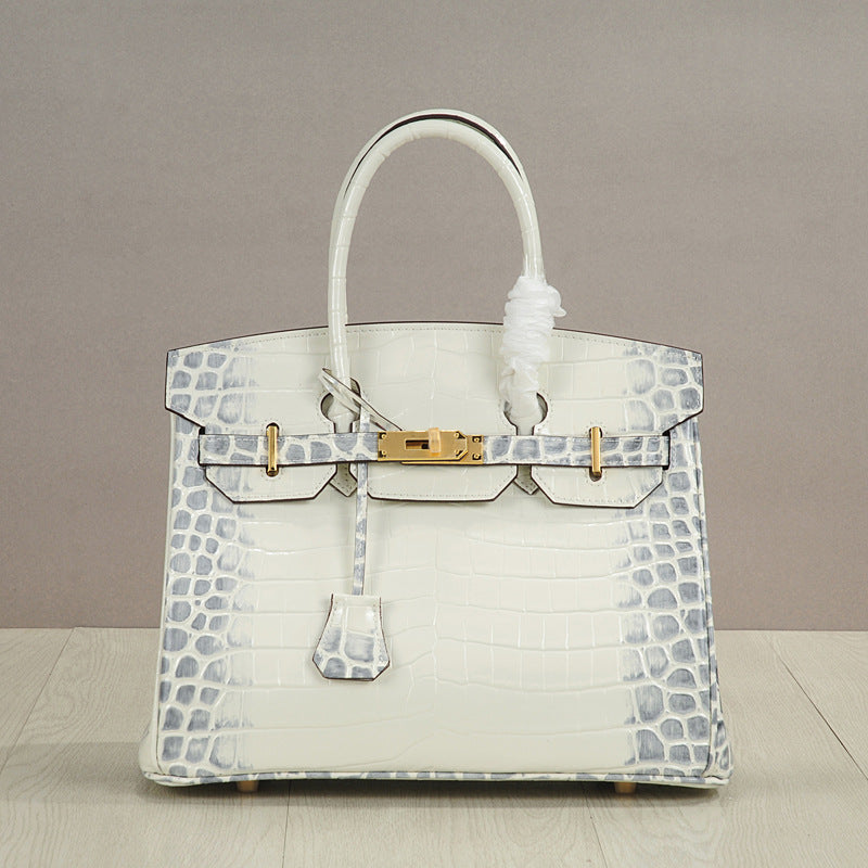 Genuine Leather Crocodile-Embossed Birkin-Style Bag for Women, New Large Capacity Commute Top Handle Shoulder Crossbody Purse, Fashionable Versatile Handbag for Ladies