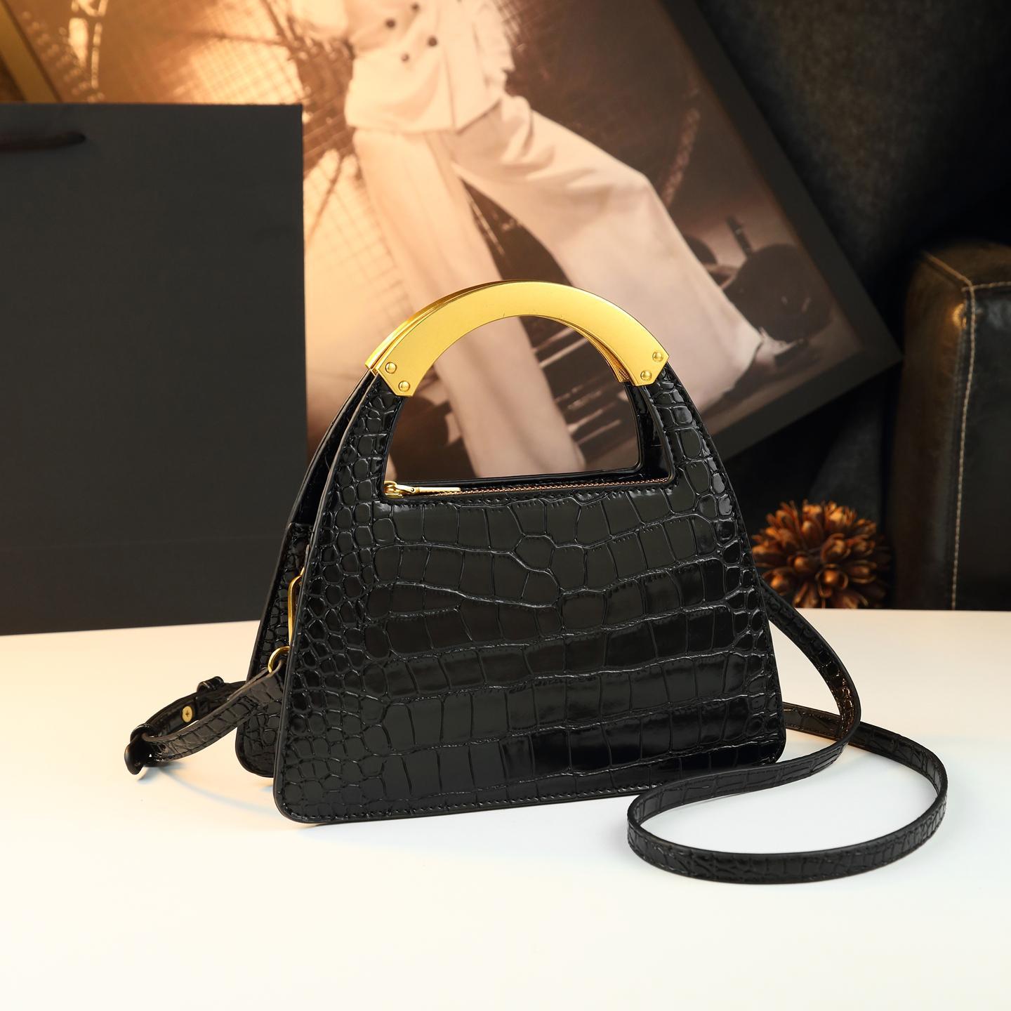 New Arrival Croc-Effect Genuine Leather Shell Bag for Women, A Fashionable Small Shoulder Crossbody Top-Handle Handbag with Unique Design