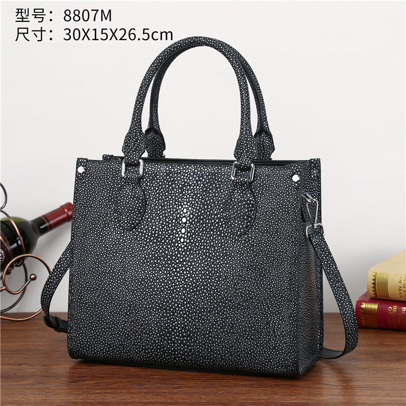 Genuine Leather Pearl Fish Skin Embossed Tote Bag for Women Large Capacity Structured Handbag, Trendy Shoulder Mommy Bag with Premium Texture