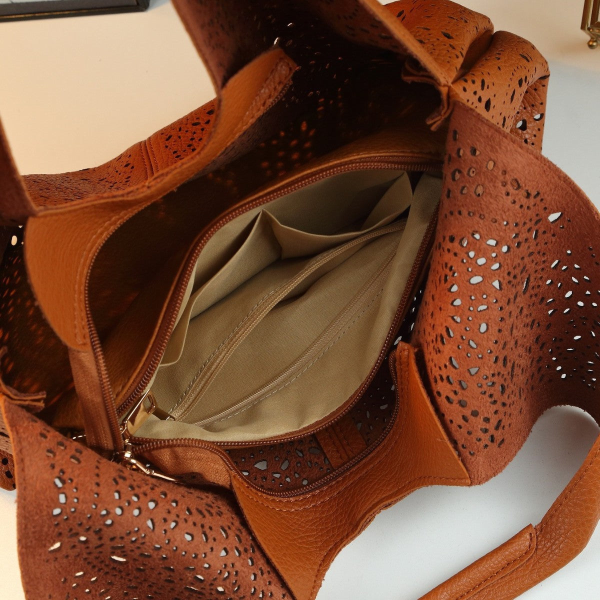 Hollow Paisley Print Tote Bag for Women with Detachable Sub-Bag, Large Capacity Beach Commuter Shoulder Crossbody Handbag with Versatile Design