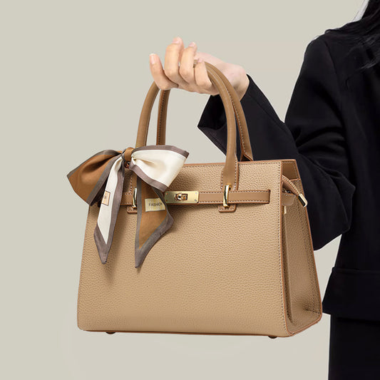 Chic Birkin-Inspired Genuine Leather Tote Bag for Women, Large Capacity Top-Handle Handbag with Elegant Sophisticated Design, Ideal Everyday Purse for Mom