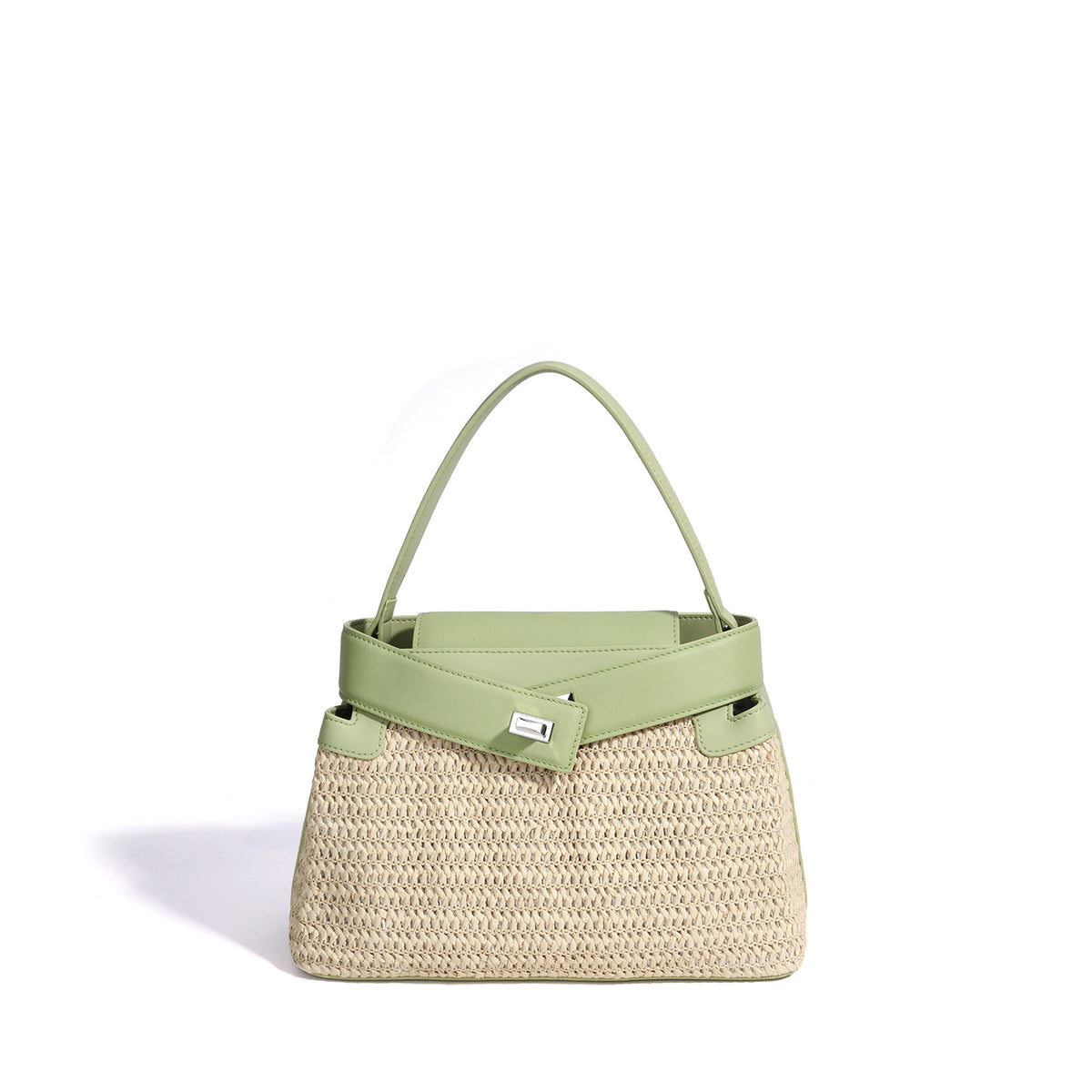 Resort Style Straw Woven Leather Patchwork Bag, Niche Design Shoulder Crossbody Top Handle Purse, Premium Handbag for Women