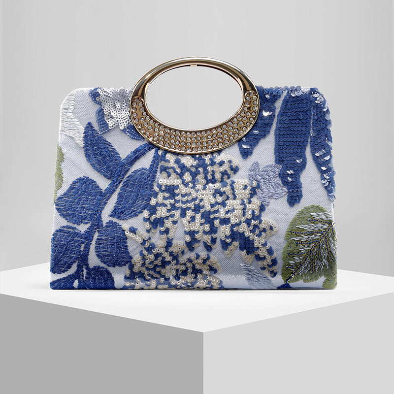 Pearl Embroidered Evening Clutch for Women, Fashionable Formal Gown Wedding Purse, Random Pattern Design Handbag for Ladies