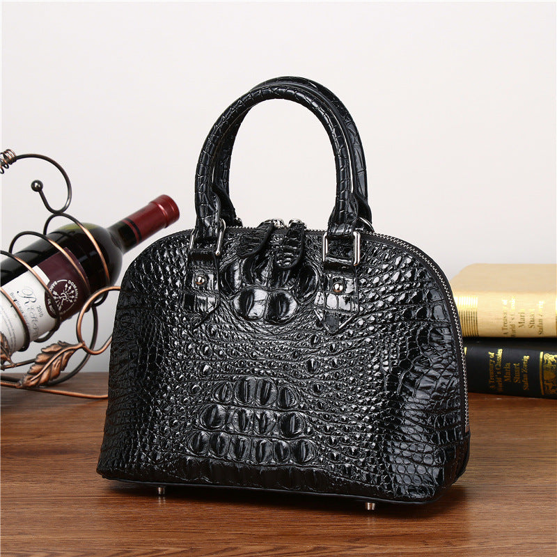 New Arrival Croc-Effect Genuine Leather Shell Tote Bag for Women, A Large Capacity Business Shoulder Crossbody Handbag with Trendy Top-Handle Design