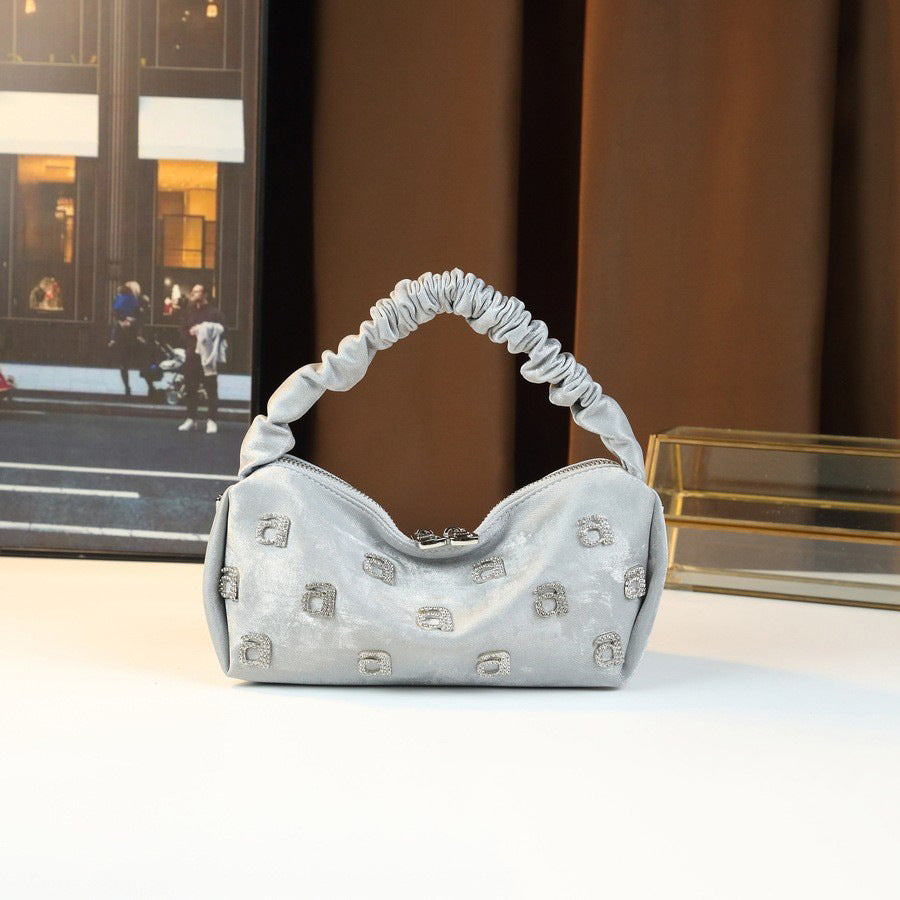 New Arrival Rhinestone Letter Pleated Bag for Women, A Casual Versatile Shoulder Underarm Handbag with Trendy Design, Perfect for Evening & Daily Use