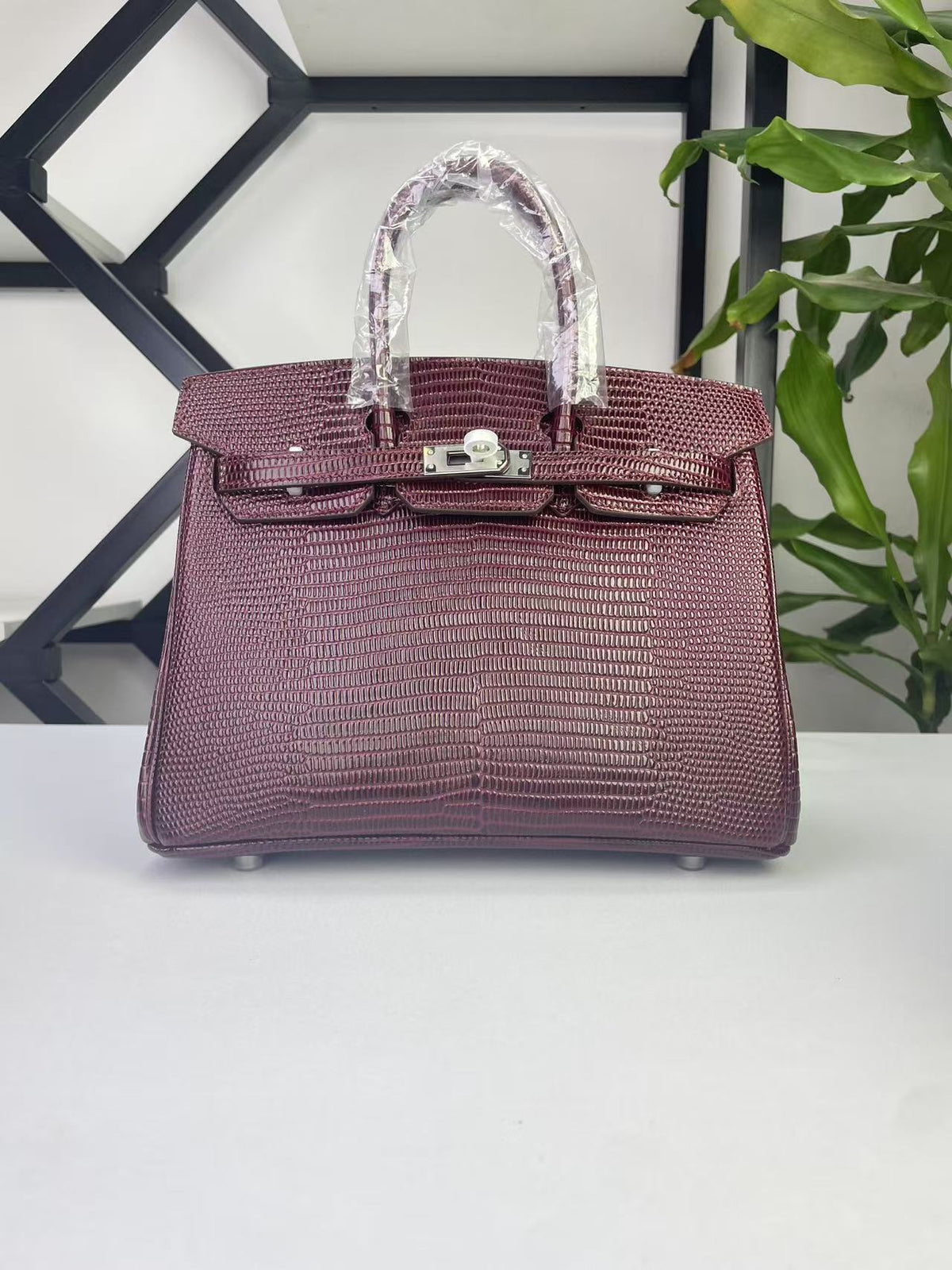 Fashionable Lizard-Embossed Birkin-Inspired Tote Bag for Women, Premium Stainless Steel Hardware 25cm Top-Layer Cowhide Handbag with Versatile Elegant Design