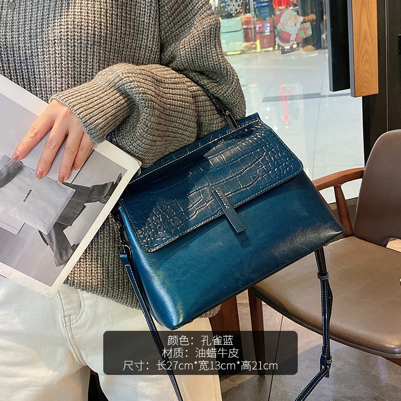 Waxed Cowhide Briefcase Tote for Women Large Genuine Leather Shoulder Crossbody Handbag, Versatile Fashion Purse with Premium Finish