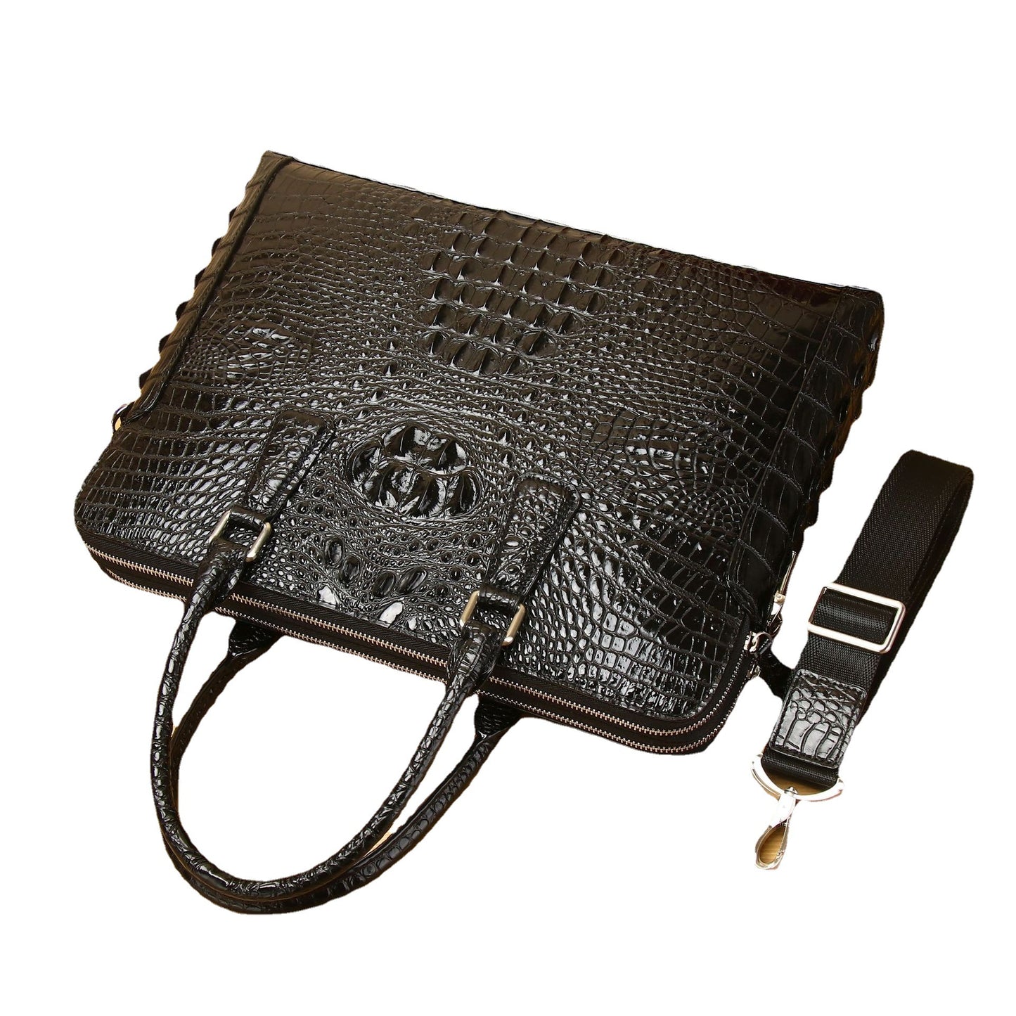 New Arrival Croc-Effect Double-Zip Business Briefcase for Men, A High-End Top-Handle Bag with Light Luxury Sophisticated Design, Perfect for Work & Travel