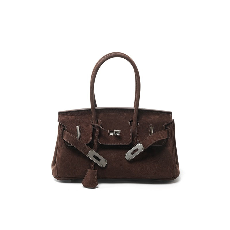 Chic Suede Horizontal Birkin-Inspired Tote Bag for Women, Large Capacity Genuine Leather Handbag with Unique Premium Design, Versatile Everyday Purse