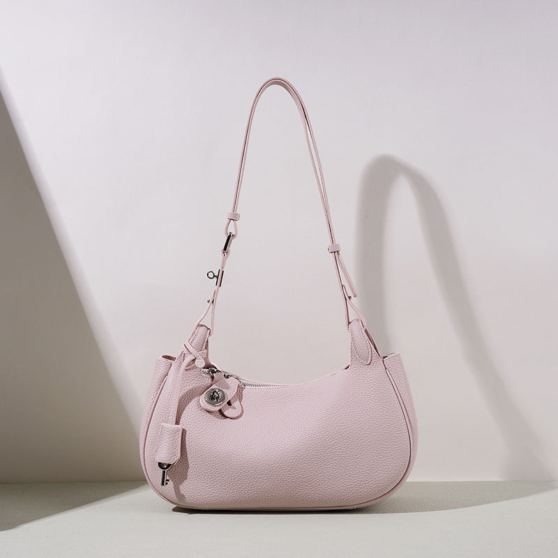 Genuine Leather Crescent Bag for Women, Candy Color Original Minimalist Design Shoulder Underarm Top Handle Purse, Premium Niche Handbag for Ladies