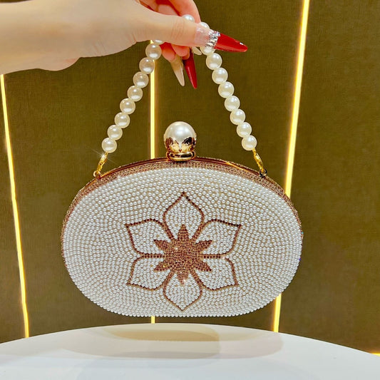 Elegant Pearl-Embellished Evening Clutch for Women, A Premium Bridal Handbag with Sophisticated Design, Perfect for Bride Bridesmaid Wedding, Cheongsam & Formal Gowns