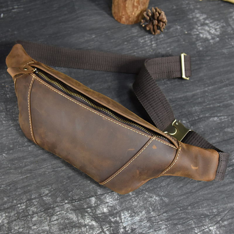 Crazy Horse Leather Multifunctional Waist Chest Bag, Outdoor Sports Crossbody Phone Pouch for Men and Women