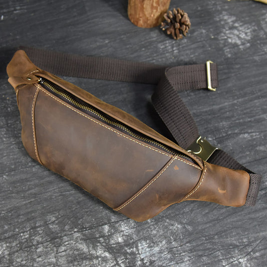 Crazy Horse Leather Multifunctional Waist Chest Bag, Outdoor Sports Crossbody Phone Pouch for Men and Women